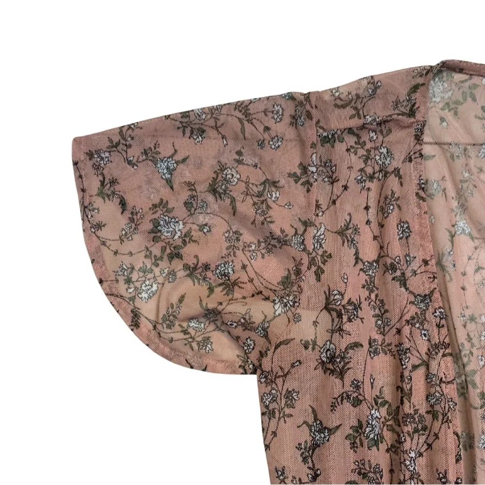 American Rag Cie Pink Floral Cottage Duster Cardigan Kimono Jacket Boho Prairie - Picture 4 of 12